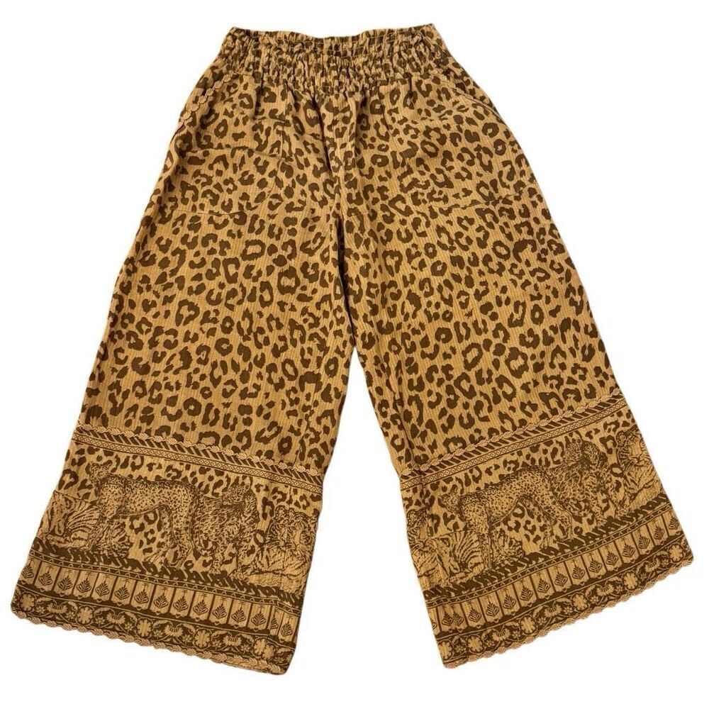 Soft Surroundings Wide Leg Pants Haya Crop Mocha Leopard Women’s Size Medium